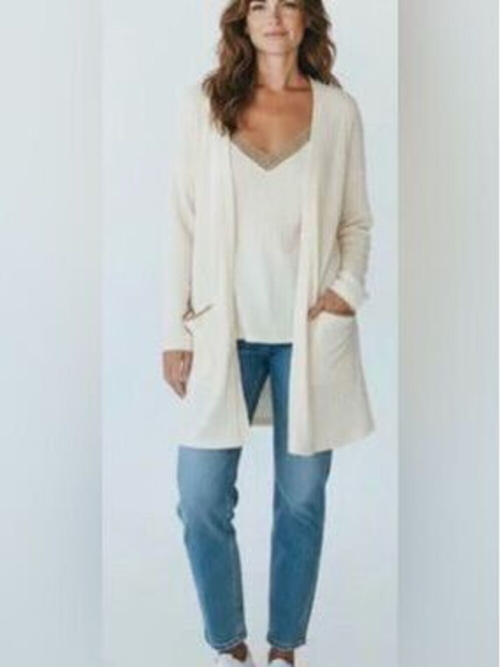 NWT Blu Pepper Cozy Life Cream Open Front Cardigan Sweater Size L